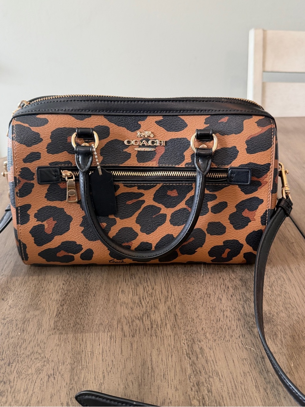 Coach Rowan Satchel in leopard print signature canvas